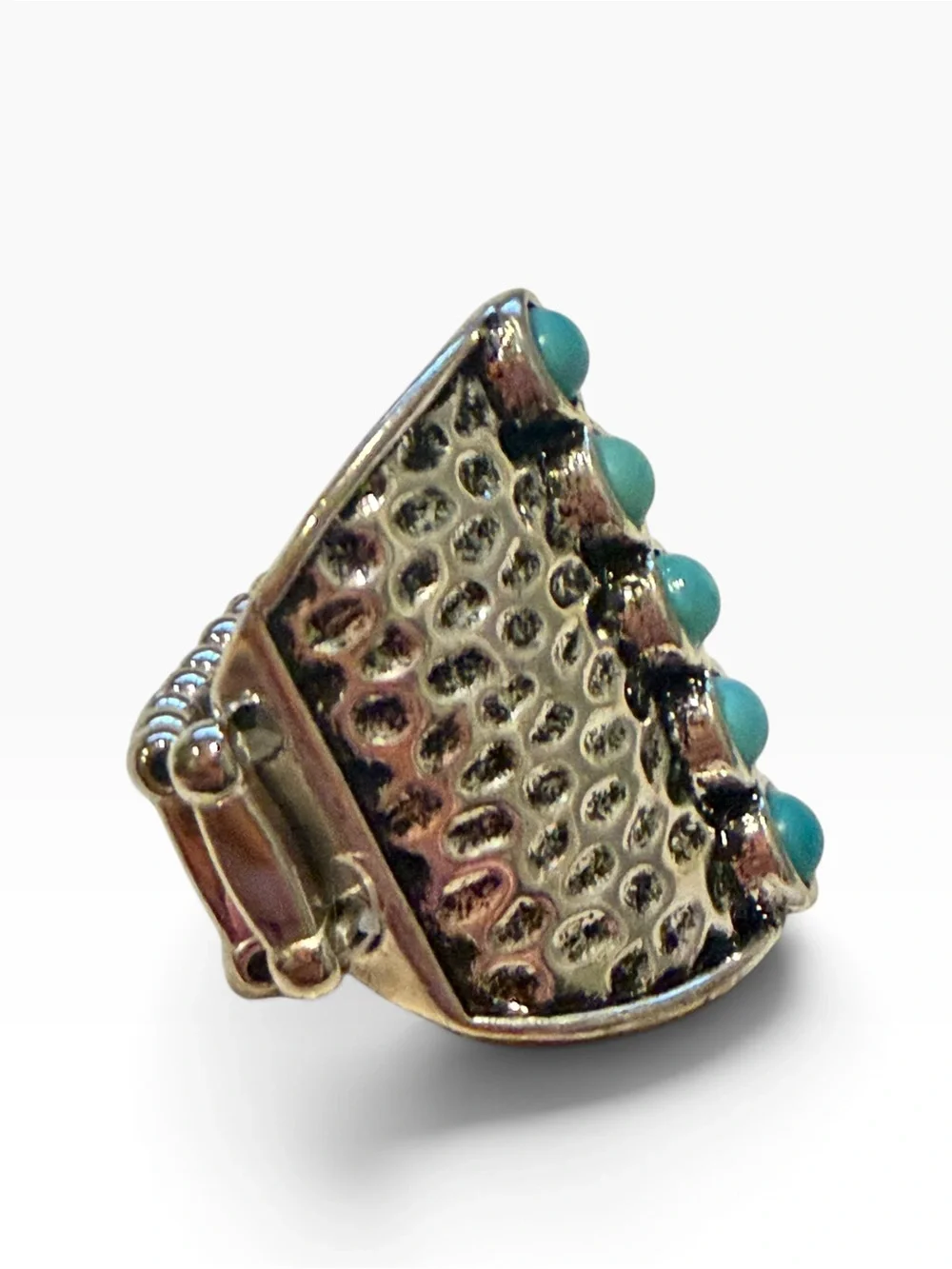 Turquoise Color Stretch Ring Silver Tone Western Boho Southwestern Statement 7